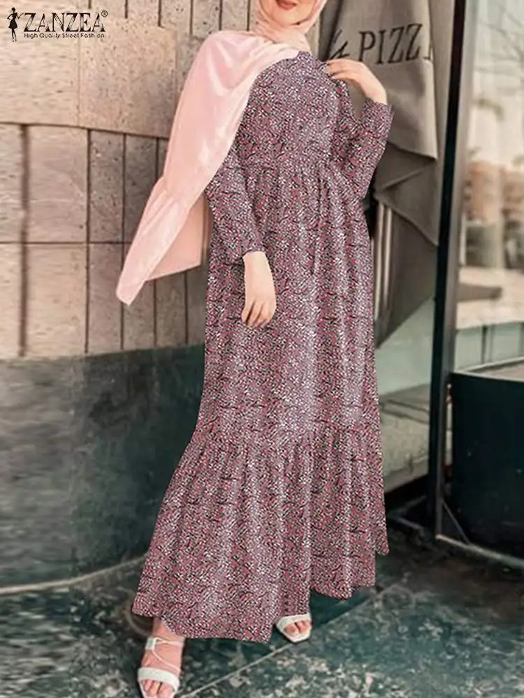 Женское Повседневное платье ZANZEA с длинным рукавом и цветочным принтом, элегантный мусульманский кафтан 2022, богемное искусственное Abaya, праз...
