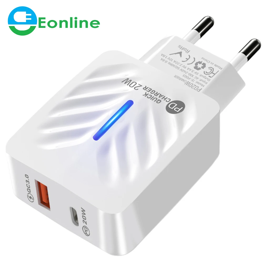 Eonline PD 20W USB Type C Charger Quick Charge 3.0 Mobile Phone Charger for iPhone Samsung Xiaomi Fast Wall Chargers usb c power