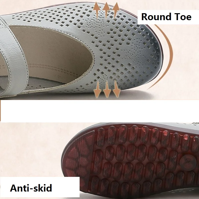 Genuine Leather Mary Jane Flats Women's Summer Sandal Loafers Woman Oxford Female Shoes V Cut Handmade Moccasins Women Shoes