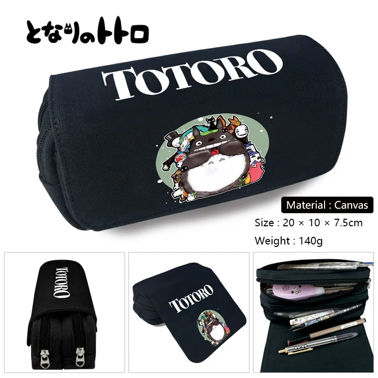 New Children Cute Totoro Portable Canvas Waterproof Student Double-layer Large Pen Bags Girl Boy Cartoon Anime Stationery Box