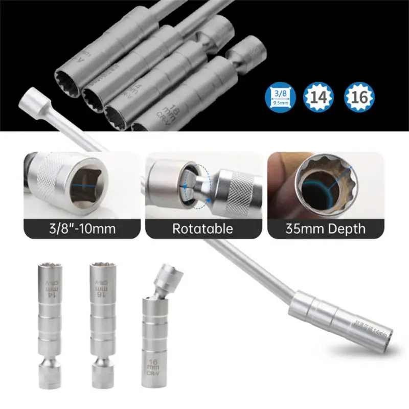 

14/16mm Car Repairing Tool Spark Plug Socket Wrench Magnetic 12 Angle Spark Plug Removal Tool Thin Wall 3/8" Drive Sockets