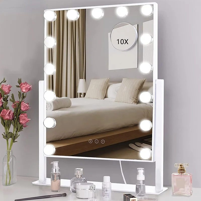 

Vanity Mirror With 15 Dimmable LED Lights, Three-Tone Light 360° Rotating Vanity Mirror