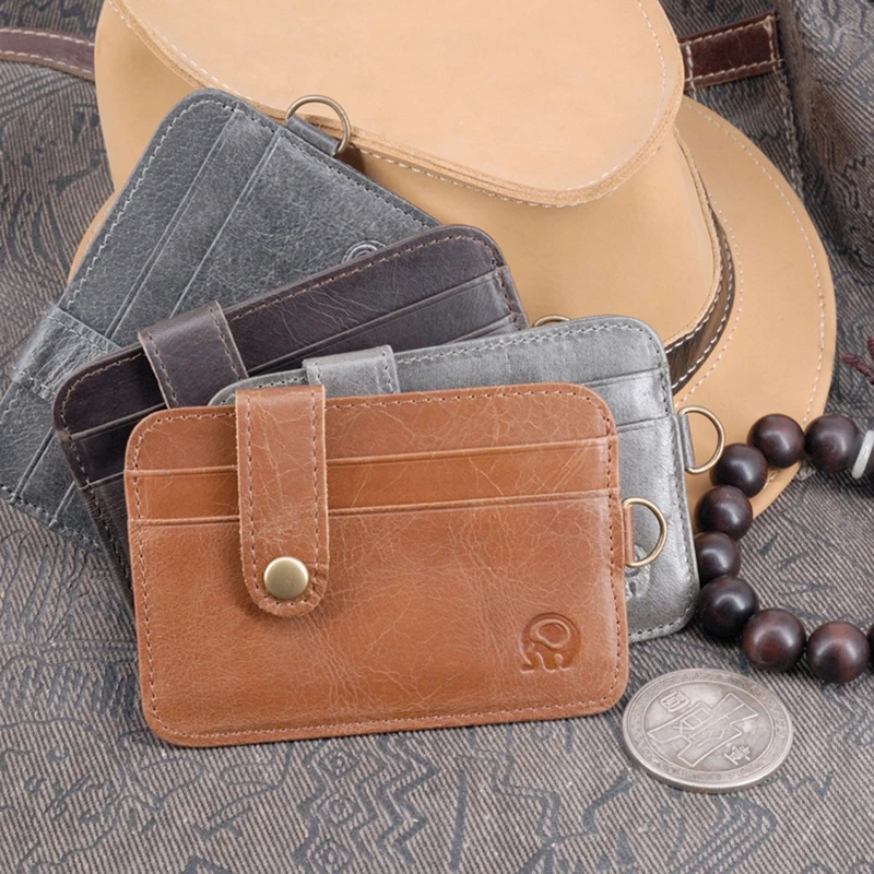 

Retro Unisex Young Slim Minimalist Wallet Cowhide Leather VIP ID Credit Card Holder Short Purse Leather Bank Multi Slot Card
