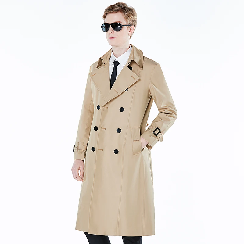 Мужская Длинная черная ветровка до колен непромокаемая британская трендовая