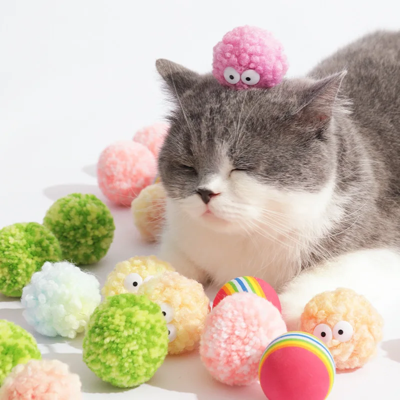 

Rainbow EVA Cat Toy Ball Plush Silent Puppy Toy Ball Pet Interactive Training Ball Durable Pet Toy Supplies Cat Accessories