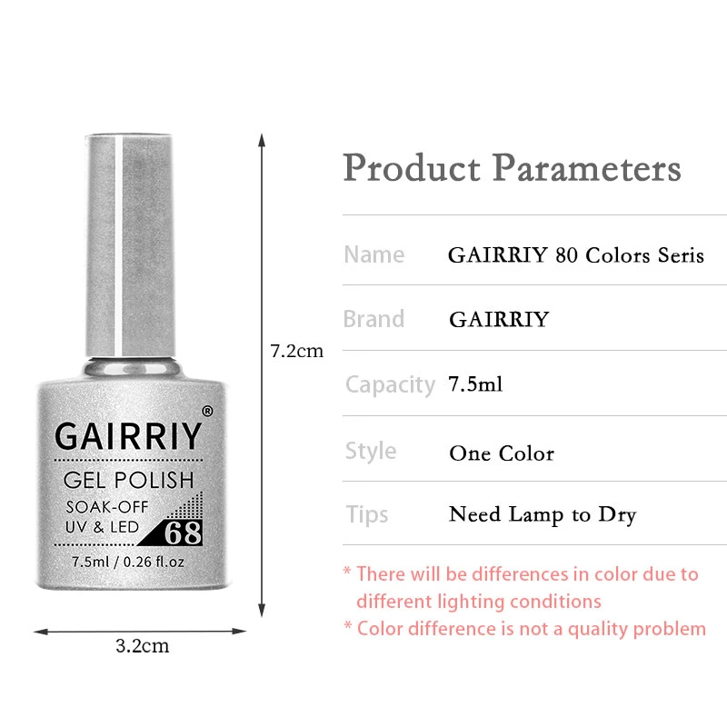 Gel Nail Polish Semi-Permanent Varnish Hybrid Art Salon 80 Colors Glitter 7.5ml Soak Off UV LED Free Shipping |