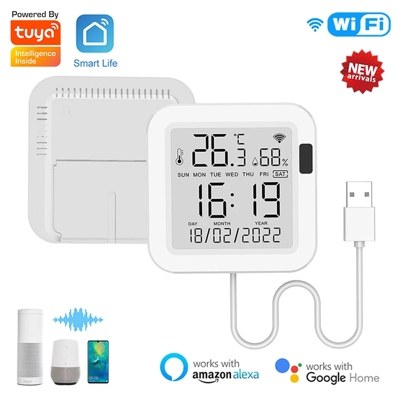 

Смарт-датчик температуры и влажности Tuya с Wi-Fi и подсветкой