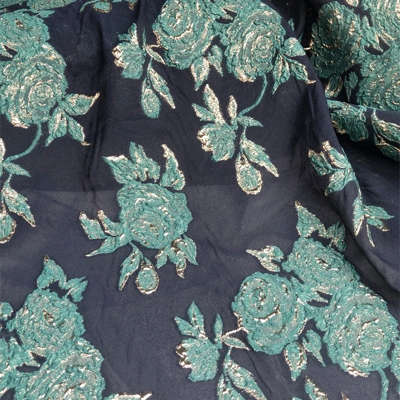 Жаккардовая ткань из органзы Темно-зеленая роза Рельефная юбка Платье Модельер