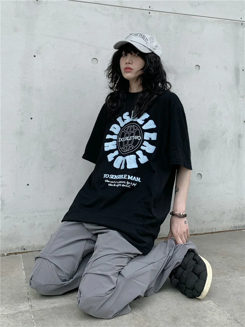 

Летняя новая свободная футболка с круглым вырезом и надписью American earth, топ с коротким рукавом