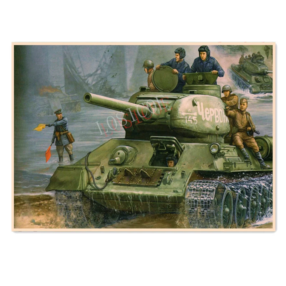 

T-34 Tanks Infantry WW II Panzer Poster Soviet Military Picture Wall Hanging Vintage Kraft Paper Print Painting Wall Decoration