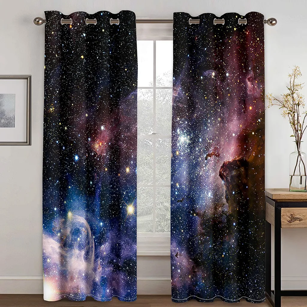 

3D Night Bright Summer Starry Milky Way Night Sky Series Free Shipping 2 Pieces Shading Window Curtain for Living Room Bedroom