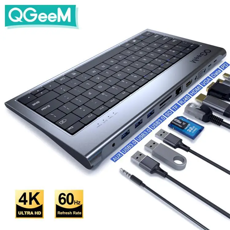 

QGeeM 11-in-1 Type-C docking station with keyboard function supports PD charging 4K HDMI SD/TF