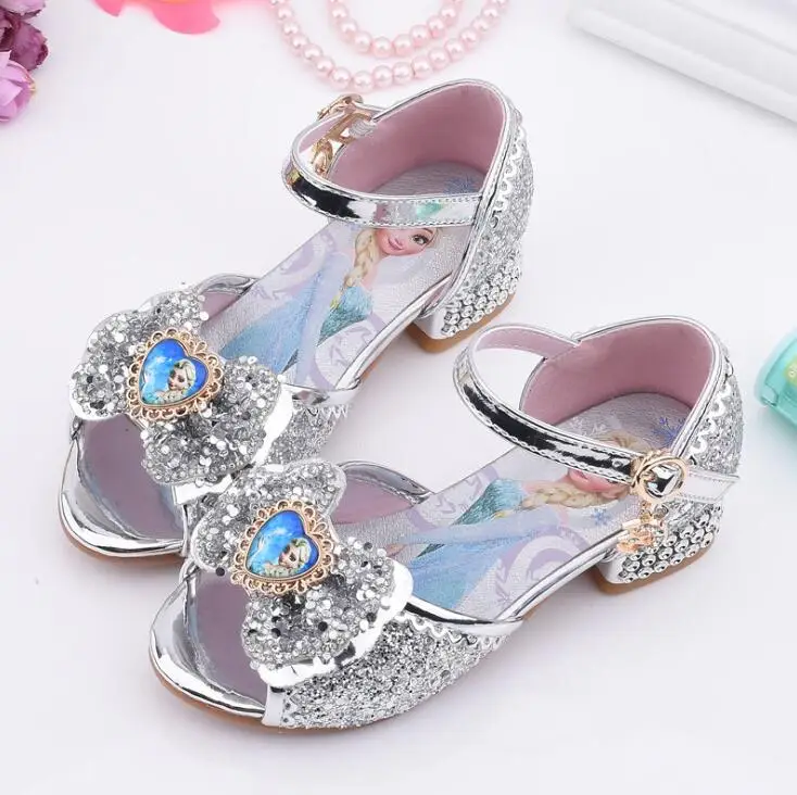 Disney Girls Sandals Frozen 2 Elsa Princess Shoes Little Girls Crystal Shoes Children High Heels Catwalk Show Shoes images - 6