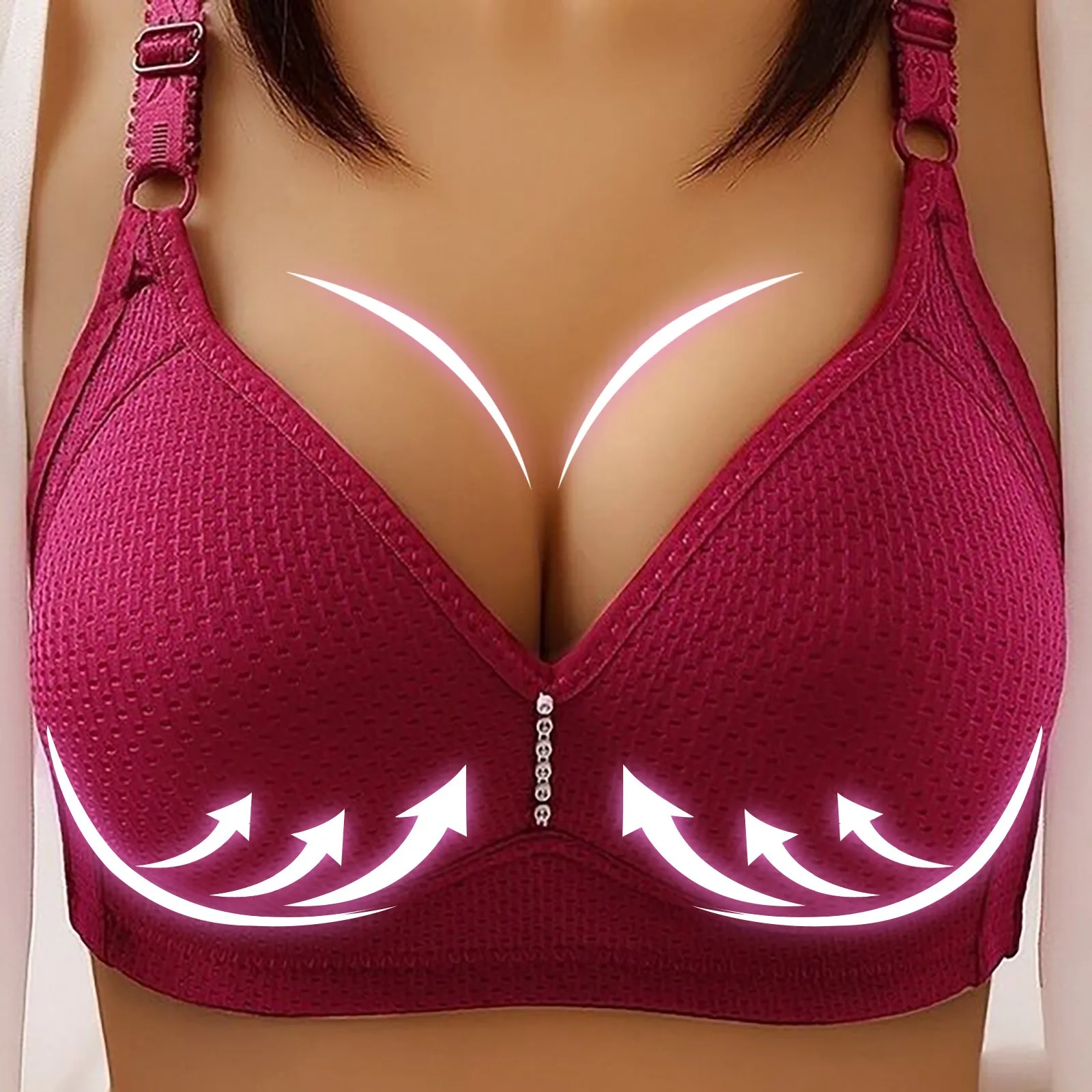 

Plus Size Women Bras Fashion Casual Sexy V-neck Solid Chest Pad Lace Sling Nylon Breathable Elasticity Comfortable Women Bras