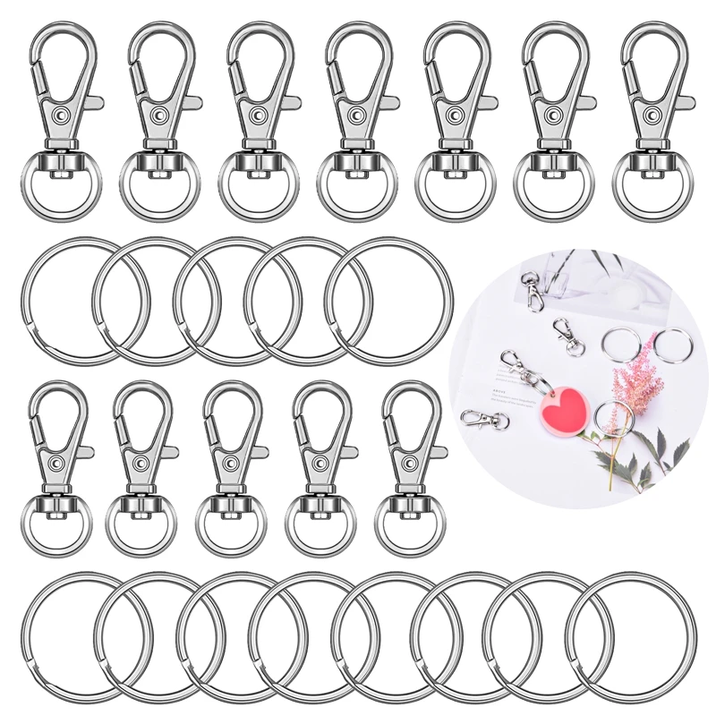 

Keyring Rings 25PCS Metal Key Ring Clips And 25PCS Split Ring Key Rings Hoops Keychain Women Men DIY Key Chains