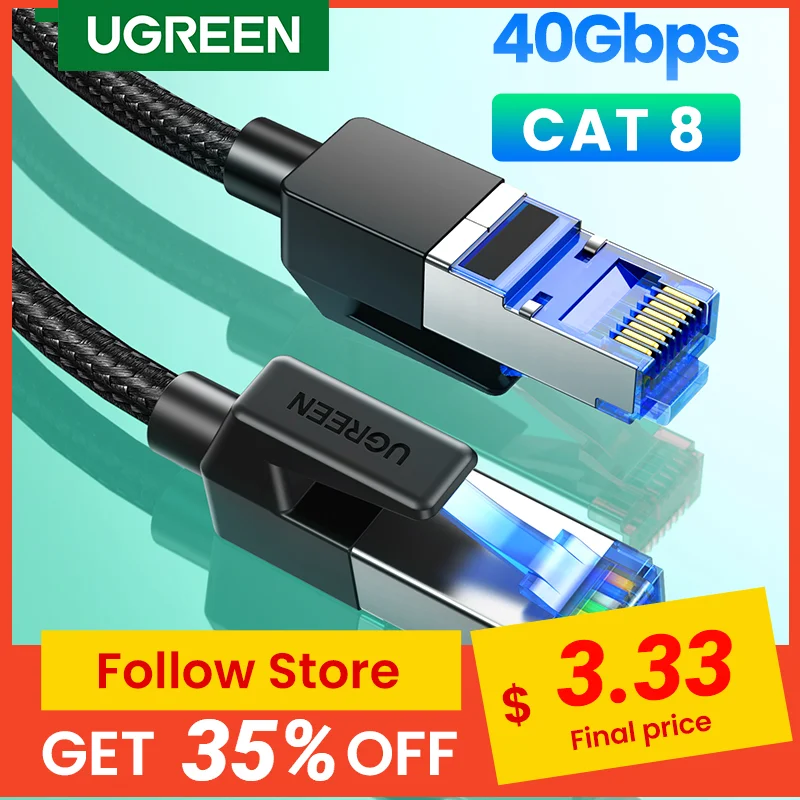 

8724Ugreen Ethernet кабель CAT8 40 Гбит/с 2000 МГц Kat 8 сетевой адаптер Gevlochten Интернет Lan шнур для ноутбуков Ps 4 маршрутизатор RJ45