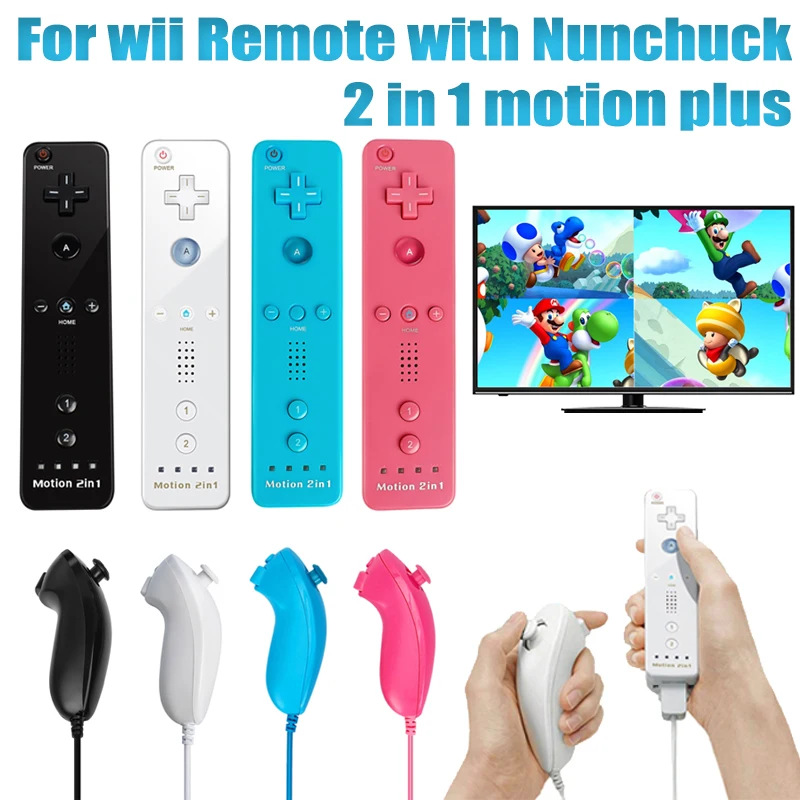 

Motion Plus For Nintendo Wii Remote For Wii Controller Mando For Wii U Gamepad with Nunchuck Wireless Remote with Silicone Case