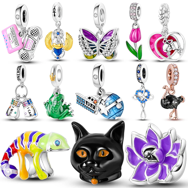 

Fit Pandora 925 Original Bracelets Chameleon Butterfly Animal 925 Sterling Silver Charms Beads For DIY Birthday Jewelry Making
