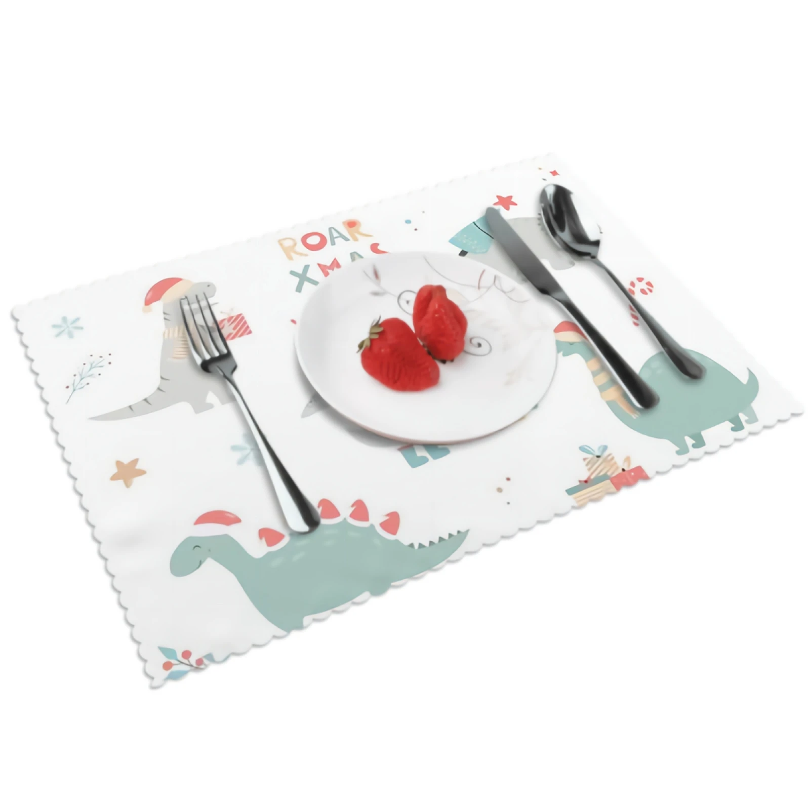 

Cute Christmas Dinosaurs Placemats Xmas Dinos Placemat Set of 4 Heat-Resisting Non Slip Table Mats Polyeste Place Mats