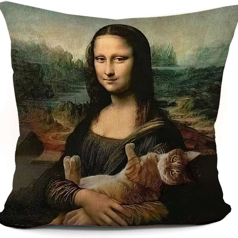 

Наволочка для диванной подушки, смешная Мона Лиза и кот, дизайнерская, 18X18 дюймов, для дивана, кровати, стула