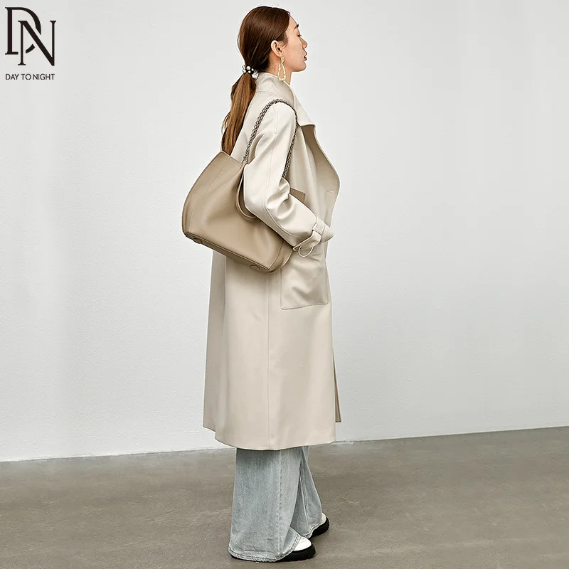 DN Chain Tote Bags Cowhide Leather Women Shoulder Bags with Double Top Handle Large Capacity Handbag Fashion Female Purse