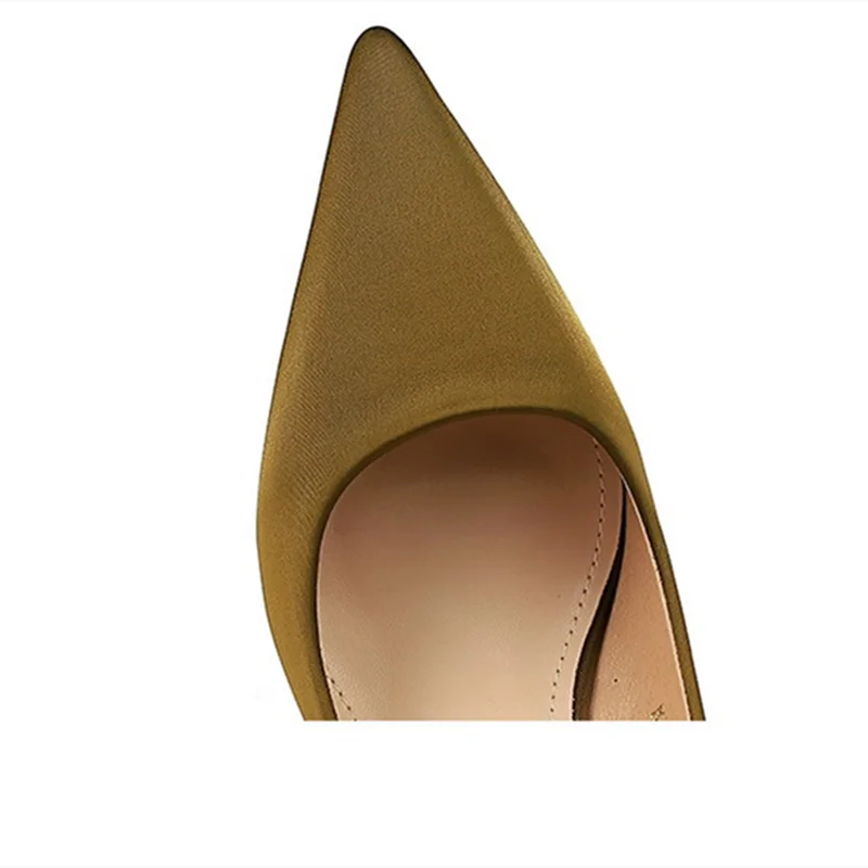 Lady Hot Sell Silk Fabric Null Pumps 5cm Med Thin Height Heels Slip-On Long Toe Wineglass Noiseless Shoes Plus Size 34-43 26.5cm