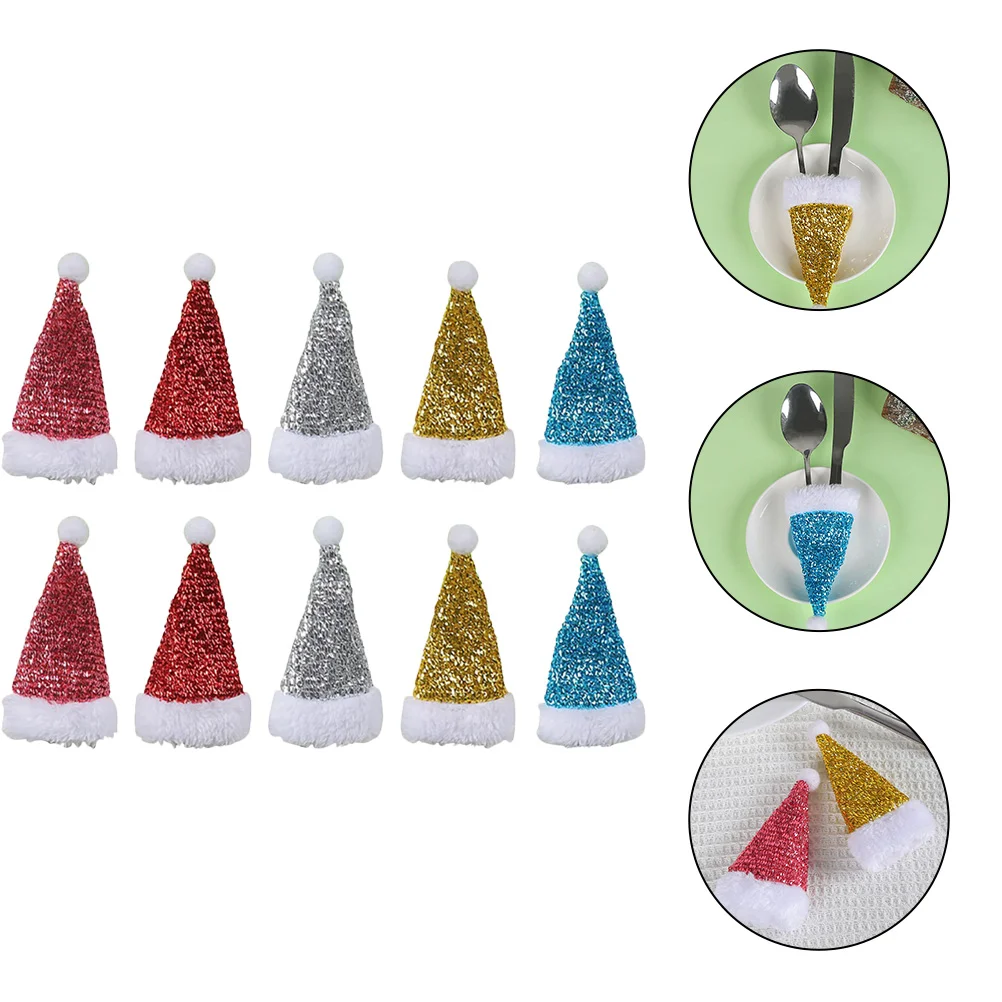 

10pcs Santa Hat Shaped Cutlery Holders Bags Pouches Knifes Forks Utensil Pouches Xmas Silverware Holders