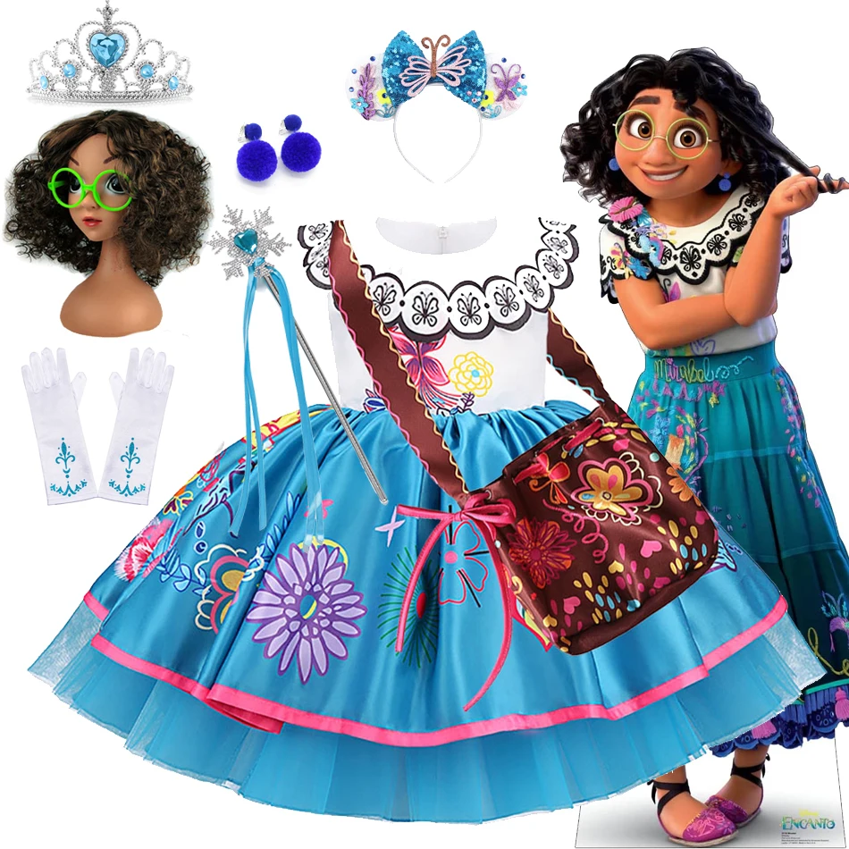 Encanto Mirabel Costume Girl Halloween Party Cosplay Clothes Disguise Disney Charm Dress Madrigal Glasses Child Fantasy Outfits