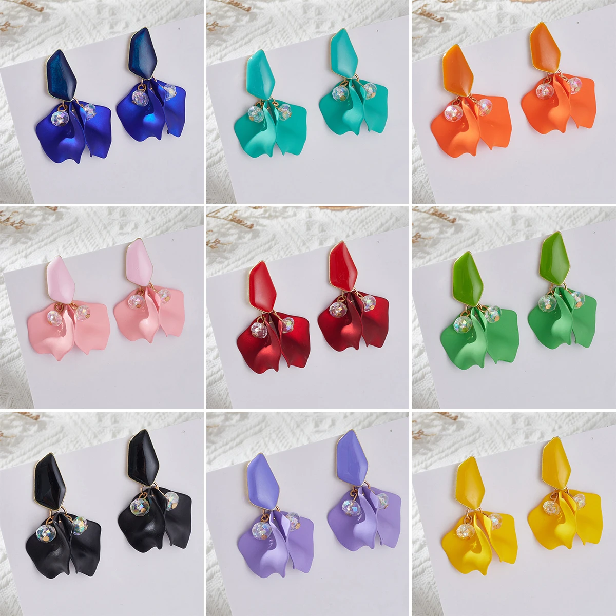 

Fashion Acrylic Petal Flower Earrings for Women Unique Enamle Drop Glaze Crystal Beads Dangle Earrings Party Wedding Jewelry
