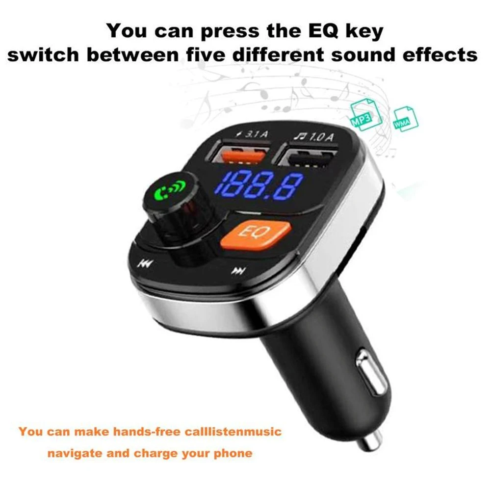 

Bluetooth 5.0 Wireless 5V / 3.1A Car FM Transmitter Handfree Dual USB Car Charger MP3 Music AUX Player