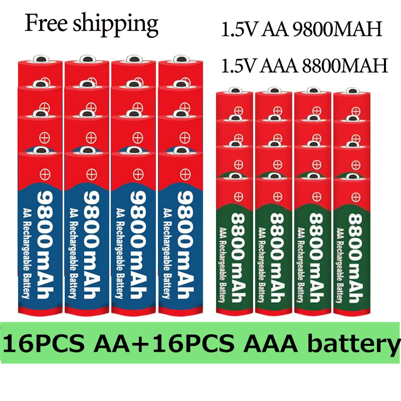 

2023 New Free Shipping AA+AAA Battery 1.5V AA 9800 MAh+1.5V AAA 8800 MAh Alkaline1.5V Rechargeable Battery for Clock Toys Ca