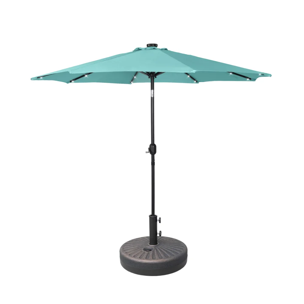 

Сад 9 футов зонт для внутреннего дворика на солнечной батарее с бронзовым базовым весом, бирюзовый