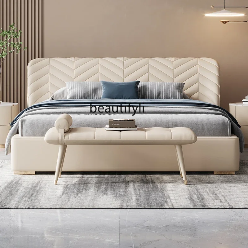 Светильник роскошная кожаная кровать в скандинавском стиле простая Двойная с