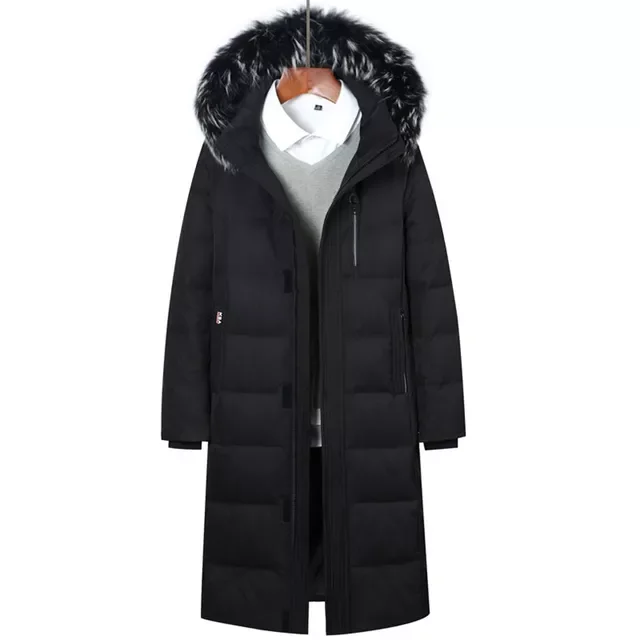 Duck Down Hooded Fur Collar Casual Coat Male Brand Clothing Winter New Men's Long Down Clothes Thicken Warm White