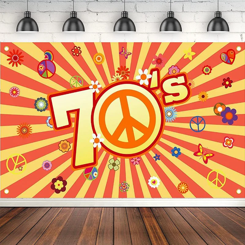 

Photography Backdrop Back To 70s Hippie Groovy Daisy Flower Peace Sign Background For 1970's Birthday Party Decoration Banner