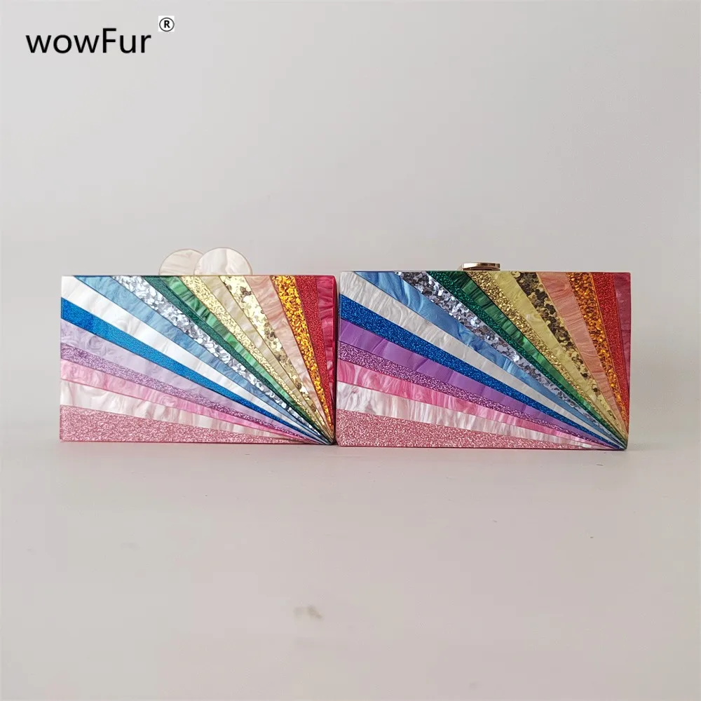 

Beige Colorful Striped Acrylic Box Evening Clutch Bag For Wedding Party Women Purses And Handbags Luxury Designer Gift Mini Flap