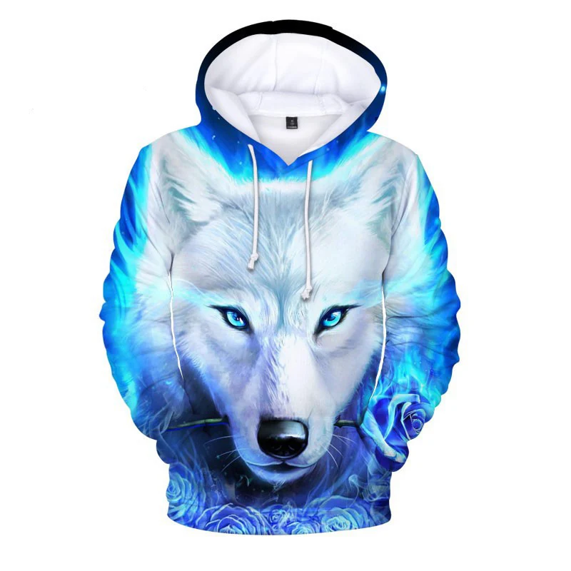 

Boys and Girls Hooded Sweatshirt, 3D Wolf Animal Print, Hip-hop Fashion, Shiny, Casual, Spring and Autumn