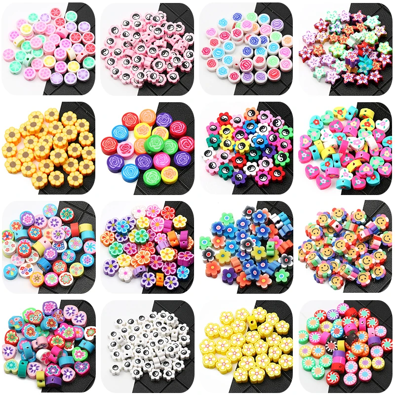 

Heart Star Round Flower Polymer Clay Beads Flower Pattern Loose Beads For Jewelry Making DIY Handmade Bracelet Necklace Supplies