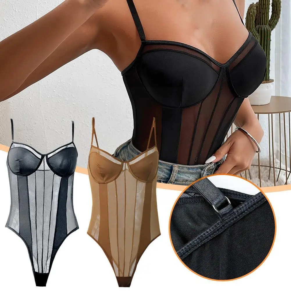 

Sexy Bodysuit Shapewear Deep V-Neck Body Shaper Thong Women Top Adjustable Bra Push Shapers Waist Trainer Up Strap Padded C K3E2