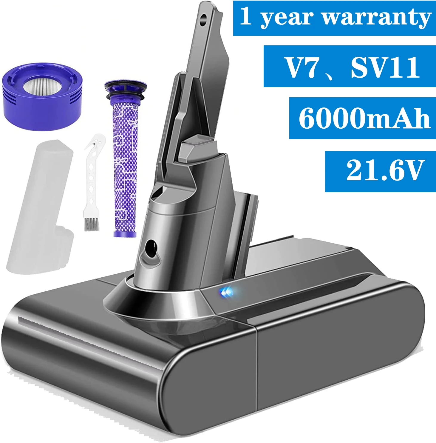 Замена литиевой батареи V7 на 6000 мАч, 21,6 В, для Dyson V7 Motorhead Pro V7 Trigger V7 Animal V7 Car + Boat V7 Fluffy SV11 Battery