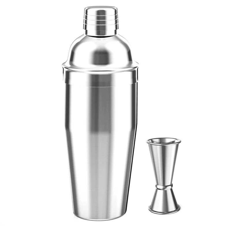 

Cocktail Shaker 24Oz Martini Shaker With Double Measuring Jigger,18/8 Stainless Steel Bar Tool Set,Built-In Strainer