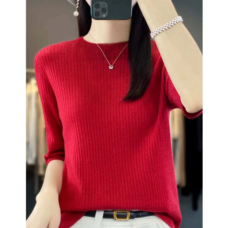 Женский шерстяной свитер с круглым вырезом повседневный трикотажный пуловер в