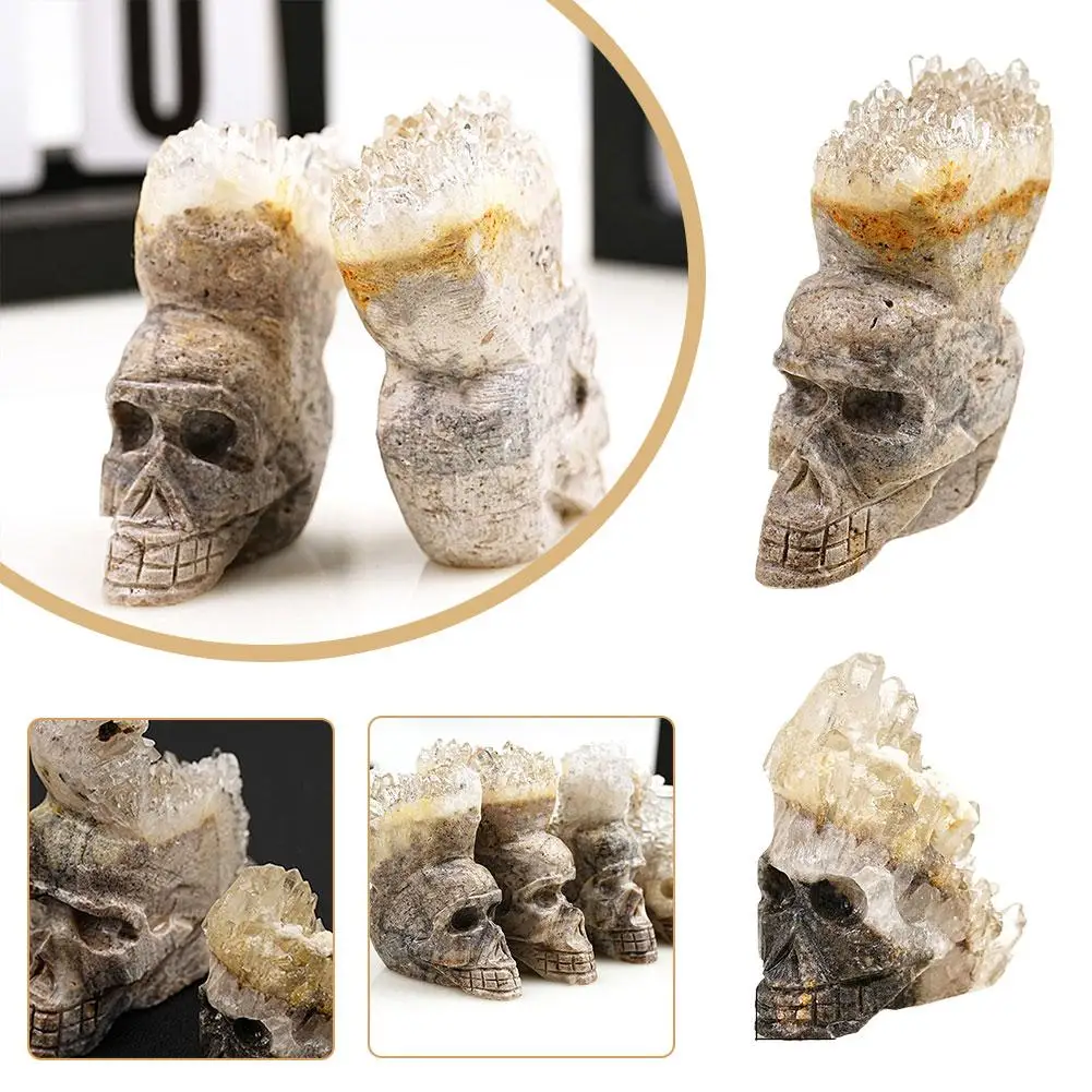 Натуральный НОВЫЙ Кристалл Резьба Череп Камень Прозрачный Кварцевый Инструмент