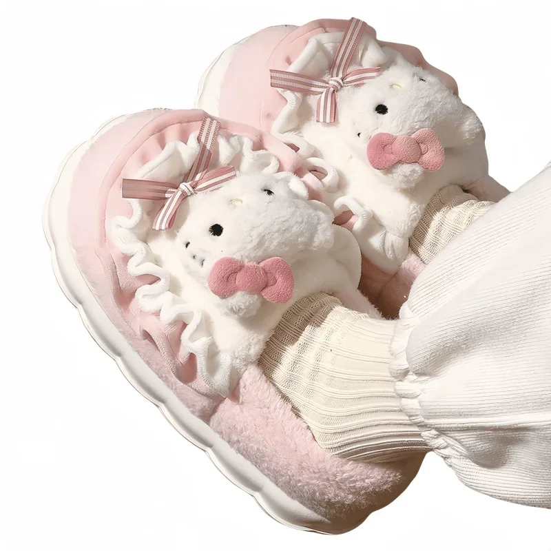 Hello Kitty Cartoon Animation Character Kawaii Kuromi Cotton Slippers Bag Heel Home Good-Looking Cute Warm Plush