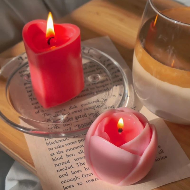 

Valentines Day Candle Molds Forms 3D Rose Heart Pillar Shape Silicone Mould for Handmade Resin Cake Candle Making Mold