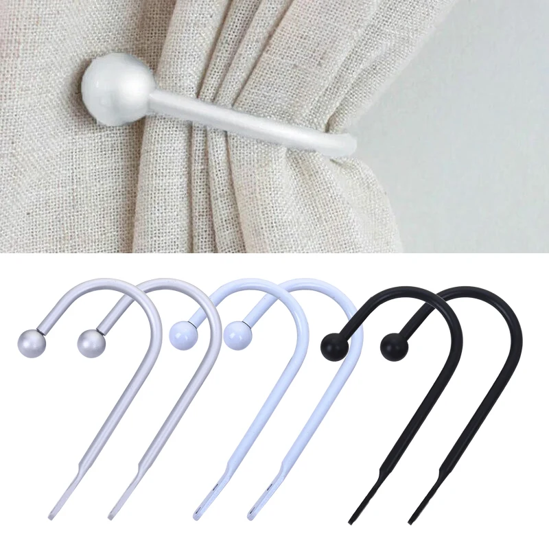 

2pcs Ball End U-shaped Metal Curtain Holdbacks Wall Tie Back Hooks Hanger Holder