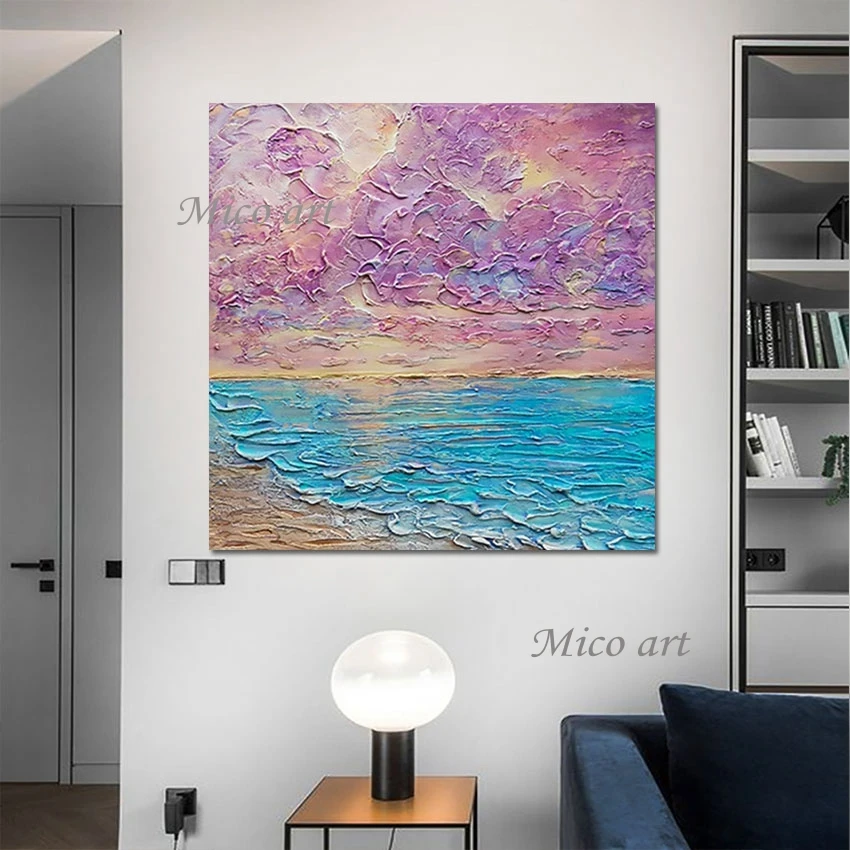 

Palette Knife Seascape Oil Painting 3d Picture Beautiful Scenery Acrylic Handmade Artwork Abstract Canvas Art Wall Unframed