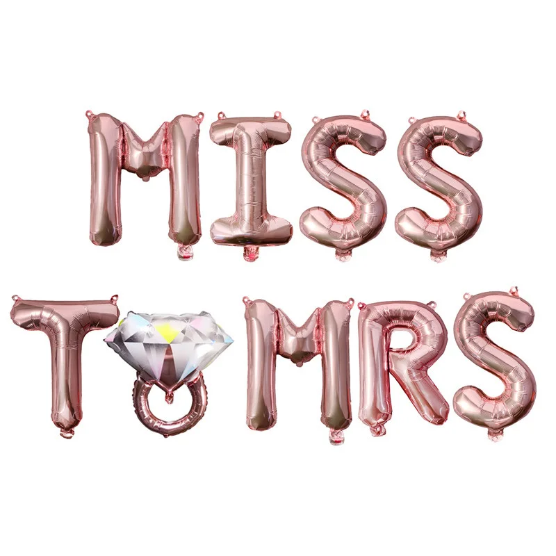 Свадебные украшения "Miss To Mrs" (Баннер с воздушными шарами, розовое золото, команда невесты, декор, пояс для подружки невесты, принадлежности для девичника)
