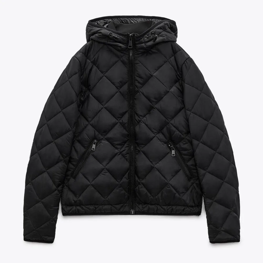 2022 New Autumn and Winter Women's Zipper Green Hooded Regular Cotton Clothing Casual Warm Jacket