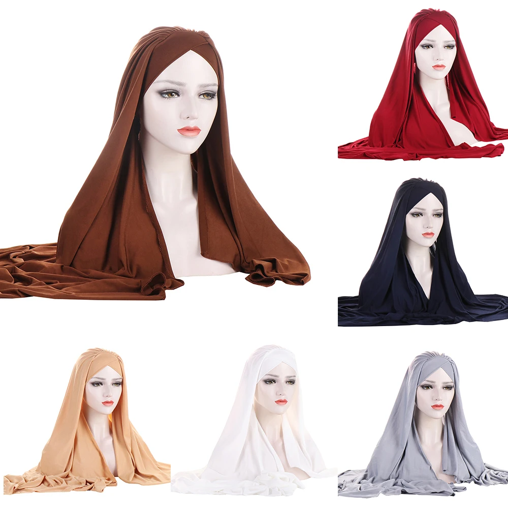 

Muslim Scarf Hijab Chiffon Shawl High Quality Adjustable Hooded Turban Pleated Solid Color Fashion Scarf Hot Sell Headscarf
